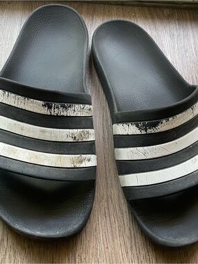 Adidas Men Aqua Slides Sandals with White Stripes
